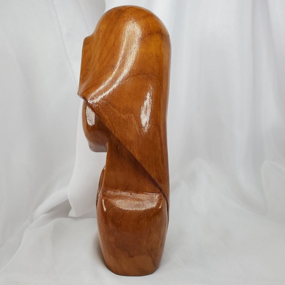 VTG Mid-Century Art Deco Carved Wood Women Female Bust Sculpture Handcrafted 8" - Picture 12 of 14